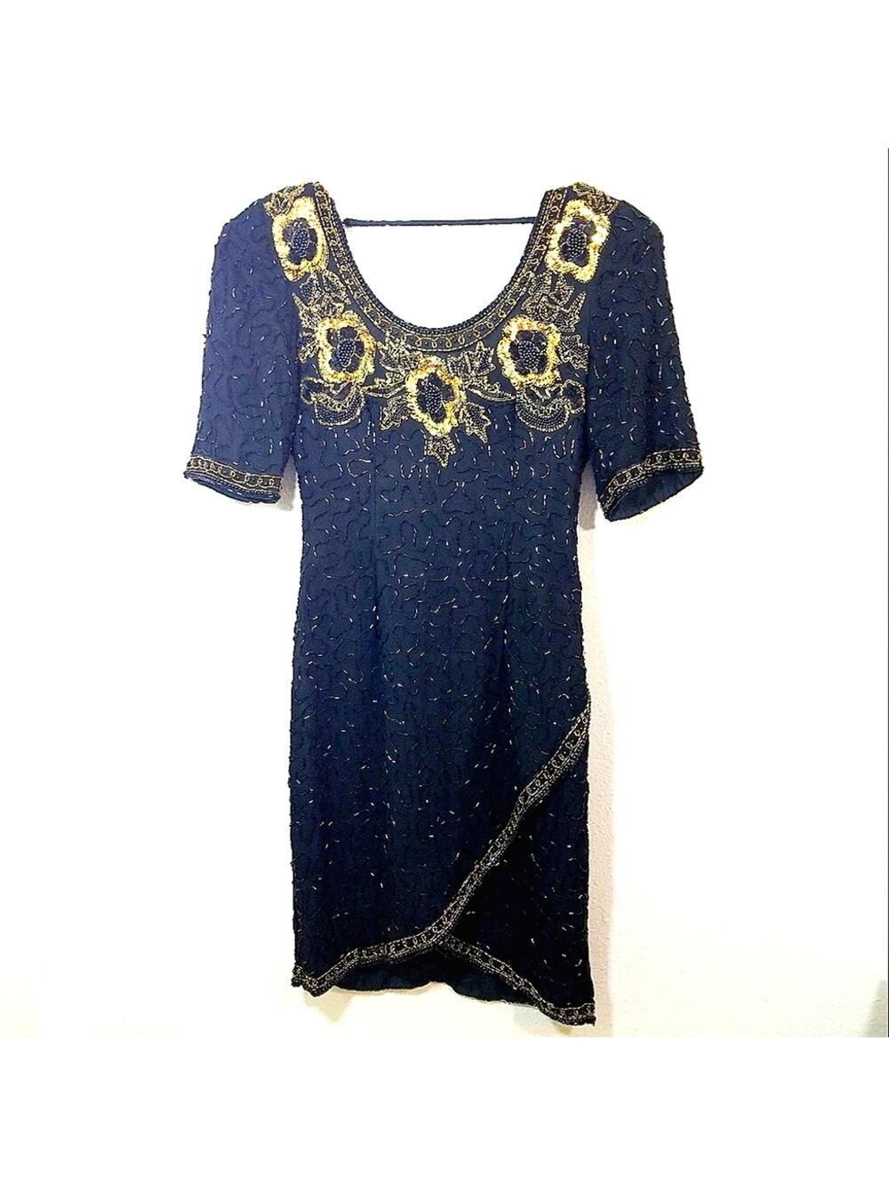 Vintage NWT NOS Silk Fully beaded sequin dress S